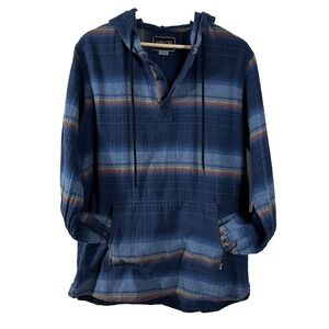 Valor Collective Mens Blue Striped Hooded Baja Henley Pullover Shirt VL183318 M